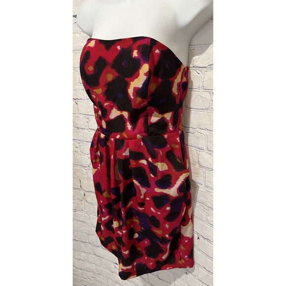 Bar III Pink Abstract Watercolor Strapless Pockets Short Mini Dress Size Medium - Picture 3 of 6